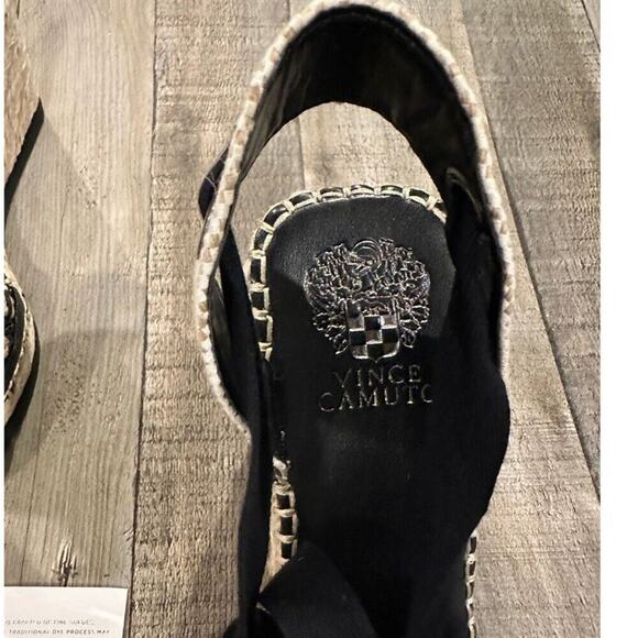 Vince Camuto Brisshel Leather Espadrille Wedge Sandal | Black & Natual | Sz 8.5 - Picture 8 of 13